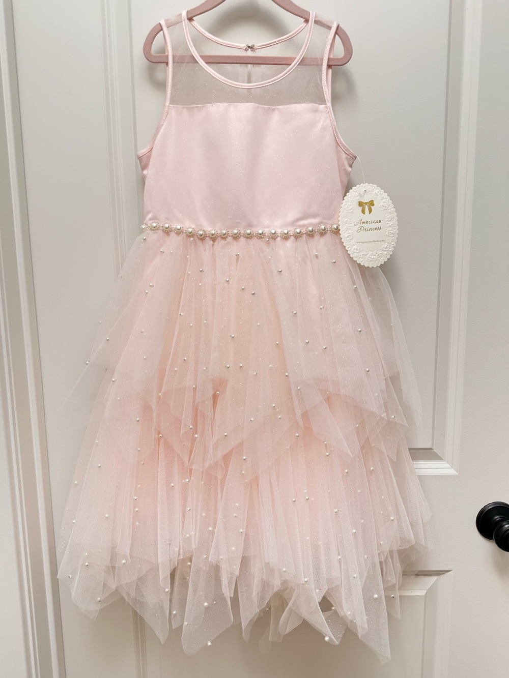 American Princess Girls Dress Blush Pink & White Pearls Over Tulle Size 10
